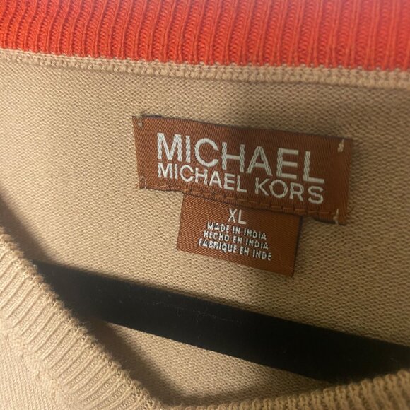 Michael Kors V-Neck Sweater Mens  XL Tan Cotton Blend Long Sleeve Pullover - Picture 2 of 8
